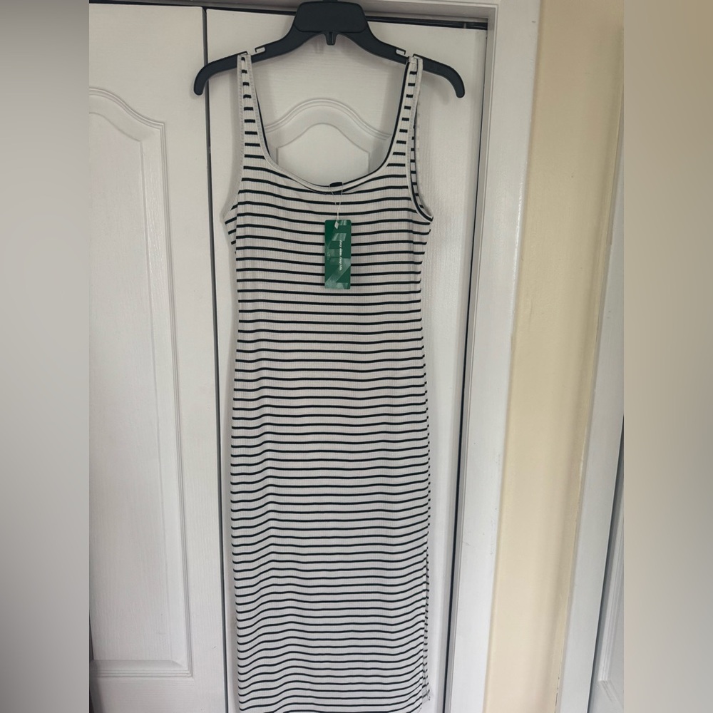 SHEIN Black and White Striped Midi Dress